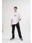 Unisex Bisiklet Yaka Baskılı Oversize T-Shirt - Beyaz 2