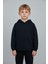 Unisex Çocuk Basic Pamuklu Kapüşonlu Sweatshirt - Siyah 1