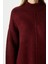 Kadın Wonder Yumuşacık Dik Yaka Bordo Yırtmaçlı Oversize Triko Kazak 5