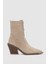 Novira Hakiki Deri Bağcıklı ve Yandan Fermuarlı Sivri Burun Kadın Bot- Bej Süet 1