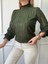 Haki Dik Yaka Şeritli Bluz 1