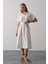 Kuşaklı Cep Detaylı Yarım Kol Elbise - Beyaz 2