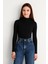 Kadın Balıkcı Yaka Uzun Kollu Esnek Süprem Penye Siyah Badi 1