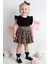 Kız Bebek Leopar Kısa Kollu Fırfırlı Elbise Toka Takım 1