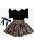 Kız Bebek Leopar Kısa Kollu Fırfırlı Elbise Toka Takım 2