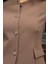 Kadın Hafif Esnek Kumaş Geniş Sıfır Yaka Cep Kapaklı Uzun Kol Dar Kesim Hafif Kısa Blazer Ceket-Sütlü Kahve 5