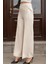Kadın Kalın Esnek Kumaş Yan Cepli Bol Paça Yüksek Bel Rahat Kesim Palazzo Pantolon-Krem 2