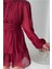 Şifon Katlı Uzun Kol Elbise - Bordo 4