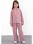 Pembe Kız Çocuk Dokulu Geniş Paça Kapüşonlu Eşofman Takımı 23302 1