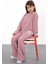 Pembe Kız Çocuk Dokulu Geniş Paça Kapüşonlu Eşofman Takımı 23302 5
