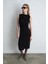 Büzgülü Jarse Midi Elbise - Siyah 3