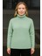 Kadın Balıkcı Yaka Bağazlı Triko Kazak Pamuklu Kalın Fitilli Dokuma - Mint Yeşili 2