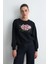 Gül Nakışlı Pamuk Sweatshirt Siyah 2