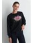 Gül Nakışlı Pamuk Sweatshirt Siyah 3
