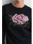Gül Nakışlı Pamuk Sweatshirt Siyah 4