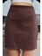 Kadın Likralı Süet Kumaş Hafif Mini Fermuarlı Diz Üstü Kalem Etek-Kahve 3
