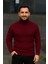 Erkek Balıkcı Yaka Bağazlı Triko Kazak Pamuklu Kalın Fitilli Dokuma, Regular Fit Uzun Kollu Kışlık Model - Bordo 3