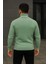 Erkek Balıkcı Yaka Bağazlı Triko Kazak Pamuklu Kalın Fitilli Dokuma, Regular Fit Uzun Kollu Kışlık Model - Mint Yeşili 3