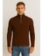 Bardem Saç Örgülü Yarım Fermuar Erkek Triko Kazak - Kahve 2