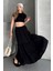 Basic Astarlı Pileli Kadın Uzun Etek Siyah 2