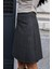Yüksek Bel Hafif Likralı Kumaş Diz Boy Çan Etek-Antrasit Ekose 4