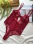 Kırmızı Dantel Transparan V Yaka Askılı Bodysuit 2