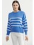 Oversize Çizgi Detaylı Triko Kazak - Mavi 3