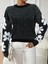 Kadın Uzun Kollu Bisiklet Yaka Çiçek Desenli Triko Bluz 3
