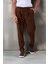 Roy Regular Fit Beli Lastikli Fitilli Kadife Kumaş Fermuarlı Jogger Erkek pantolon - Kahve 1