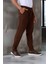 Roy Regular Fit Beli Lastikli Fitilli Kadife Kumaş Fermuarlı Jogger Erkek pantolon - Kahve 5
