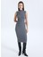 Dik Yaka Düz Antrasit Standart Kadın Elbise Julia Kadın Ipek Kaşmir Karışımlı T 2