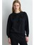 Şerit Nakışlı Pamuk Sweatshirt - Siyah 2