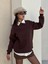 Kadın Kahve Taşlı Oversize Sweatshirt 30067 5