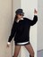 Kadın Siyah Taşlı Oversize Sweatshirt 30067 6