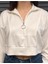 Esnek Kumaş Fermuar Detaylı Kadın Crop Top Sweatshirt 3