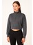 Esnek Kumaş Fermuar Detaylı Kadın Crop Top Sweatshirt 1