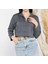 Esnek Kumaş Fermuar Detaylı Kadın Crop Top Sweatshirt 4