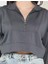 Esnek Kumaş Fermuar Detaylı Kadın Crop Top Sweatshirt 6