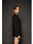 Kadın Siyah Basene Oturan Oversize Blazer 2