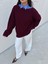 Kadın Bordo Oversize Selanik Örgü Triko Kazak 30057 1