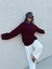 Kadın Bordo Oversize Selanik Örgü Triko Kazak 30057 3