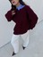 Kadın Bordo Oversize Selanik Örgü Triko Kazak 30057 6