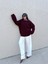 Kadın Bordo Oversize Selanik Örgü Triko Kazak 30057 7