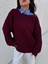 Kadın Bordo Oversize Selanik Örgü Triko Kazak 30057 8