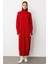 Oversize Dik Yaka Kırmızı Uzun Kalın Triko Elbise 1