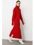 Oversize Dik Yaka Kırmızı Uzun Kalın Triko Elbise 2