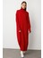 Oversize Dik Yaka Kırmızı Uzun Kalın Triko Elbise 5