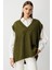 Ekstra Oversize V Yaka Uzun Haki Süveter 1