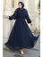 Kolu Taşlı Şifon Abiye Elbise 5804-02 Lacivert 1