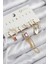 Pirinç Zirkon Taşlı Sallantılı Ve İncili Gold Renk 6'lı Küpe Set - TJ-BKP11204 1